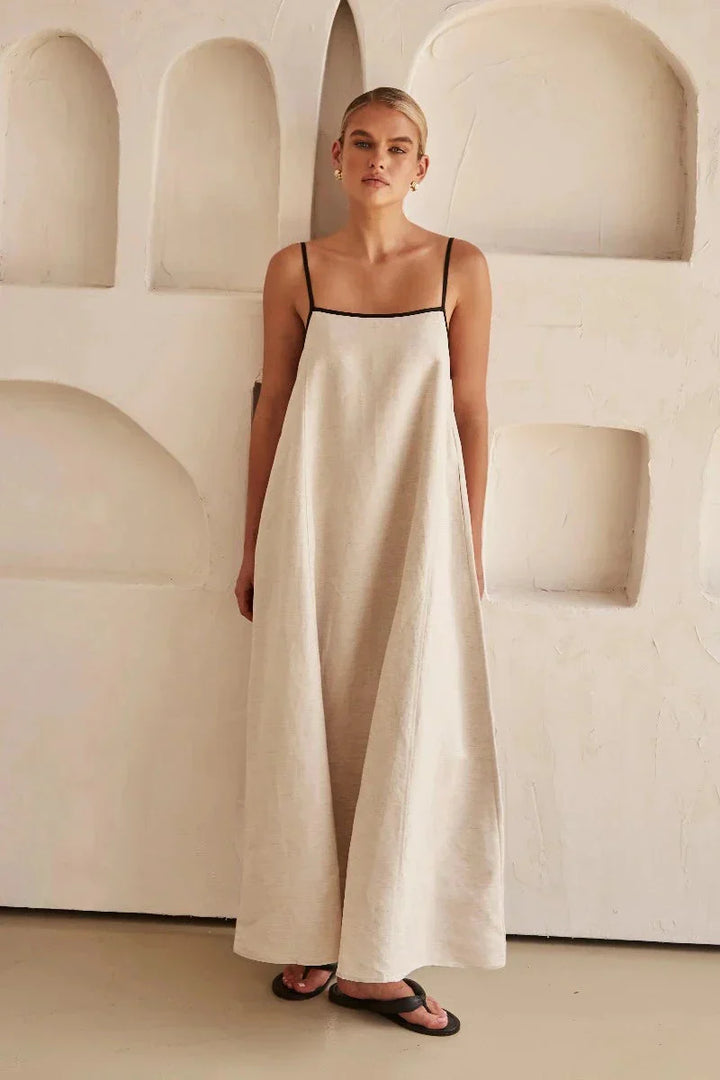 Women's Linen Maxi Dress Sundress Linen Cami Loose Fit A-Line Dress