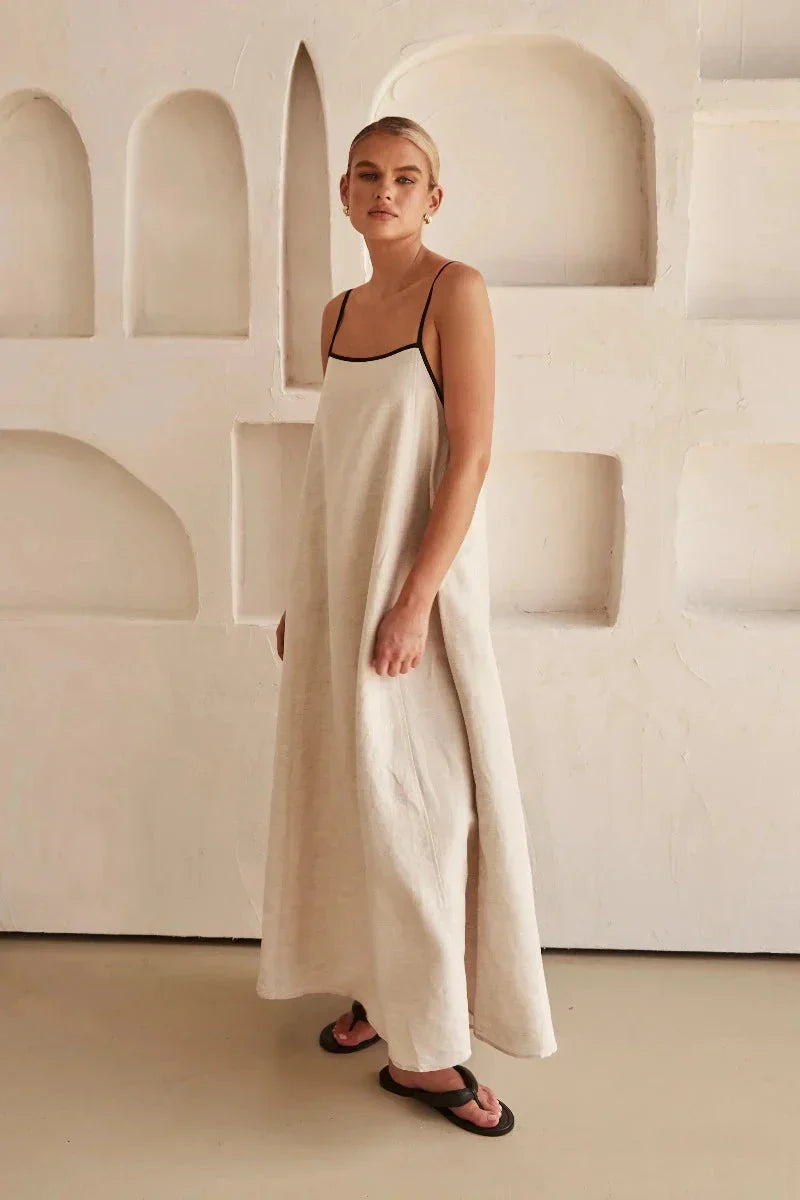 Women's Linen Maxi Dress Sundress Linen Cami Loose Fit A-Line Dress