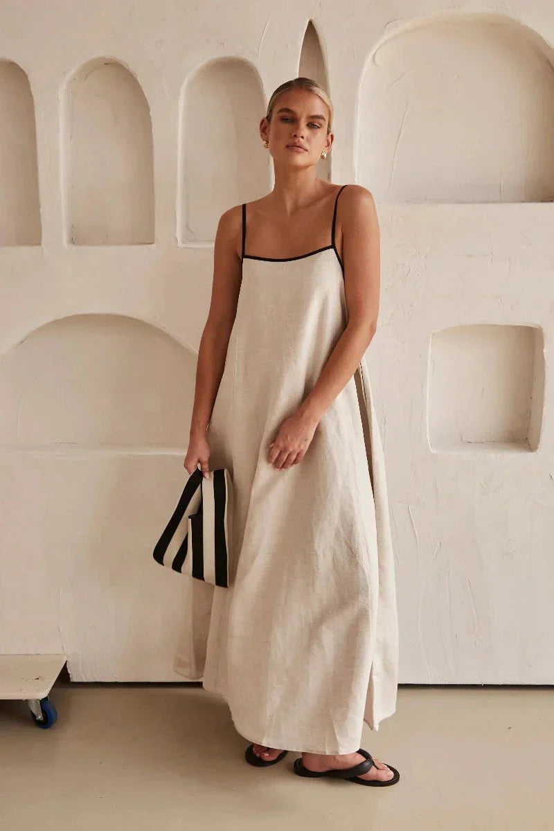 Women's Linen Maxi Dress Sundress Linen Cami Loose Fit A-Line Dress