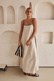 Women's Linen Maxi Dress Sundress Linen Cami Loose Fit A-Line Dress