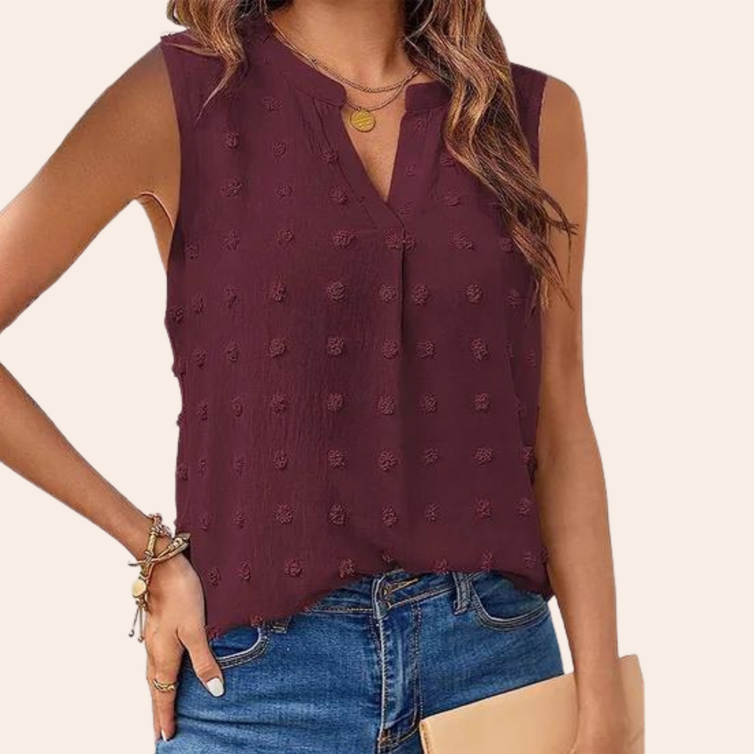 Women's Sleeveless Blouse Swiss Dot Knit Top