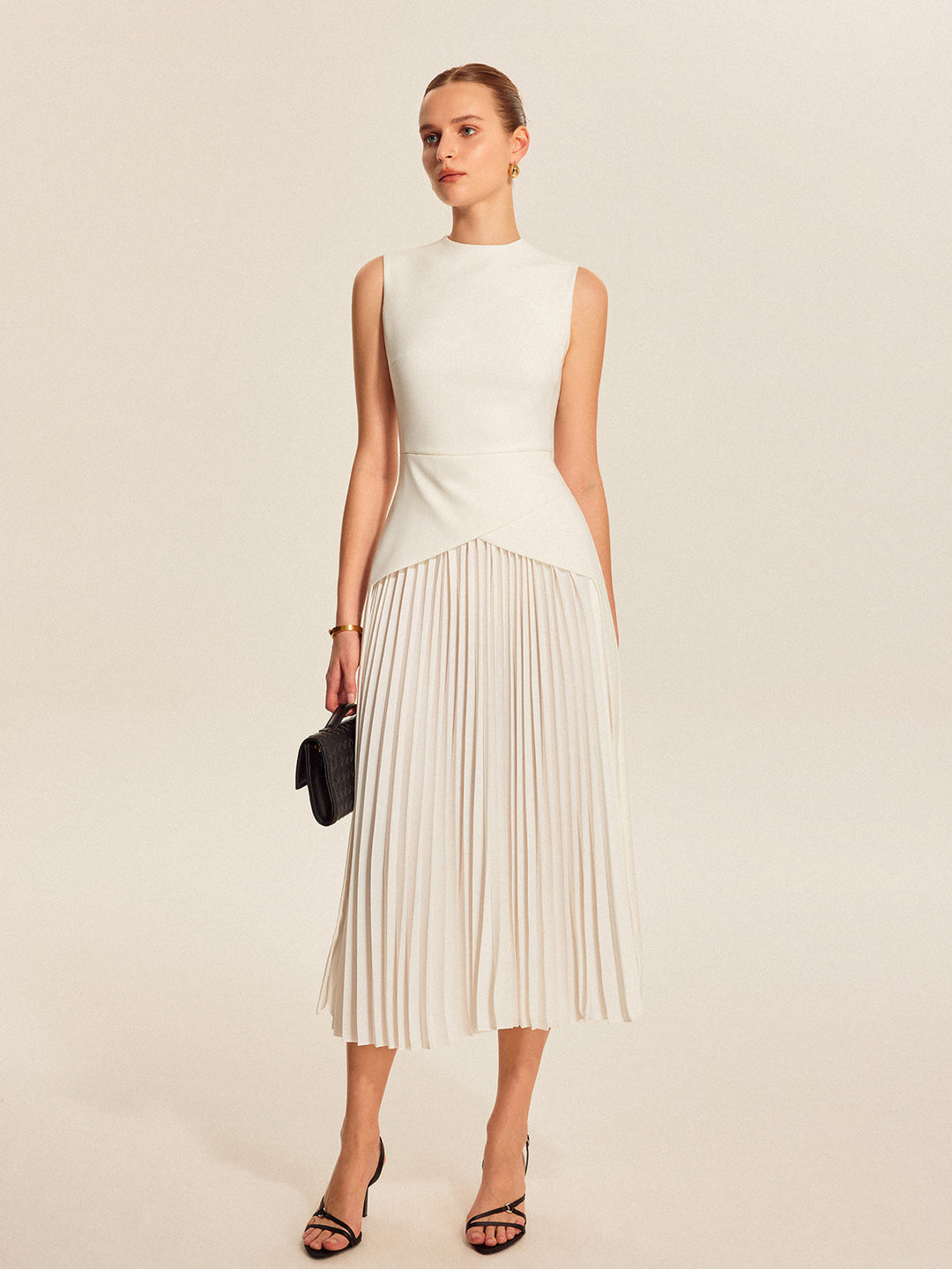 Women's Pleated Satin Sleeveless Party Midi Dress