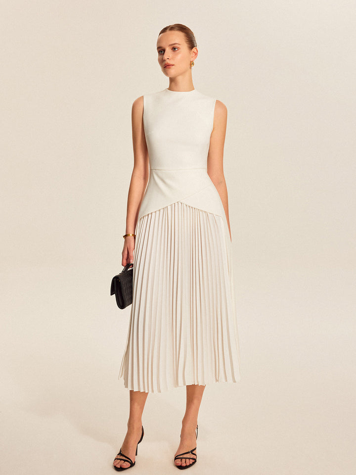 Women's Pleated Satin Sleeveless Party Midi Dress