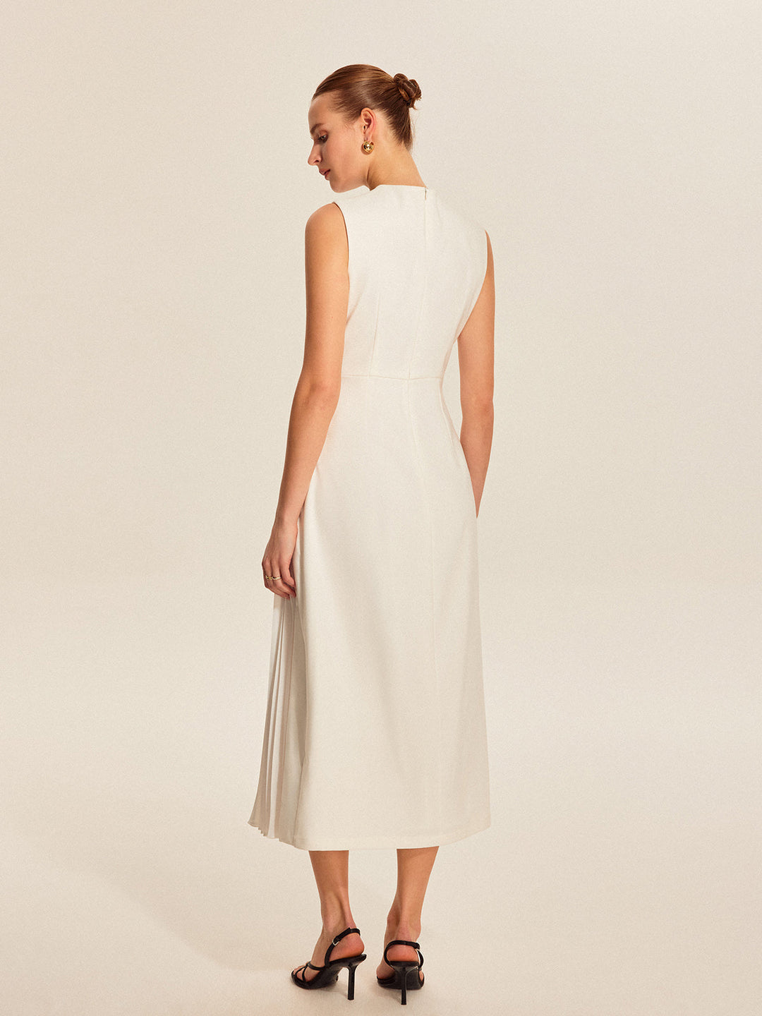 Women's Pleated Satin Sleeveless Party Midi Dress