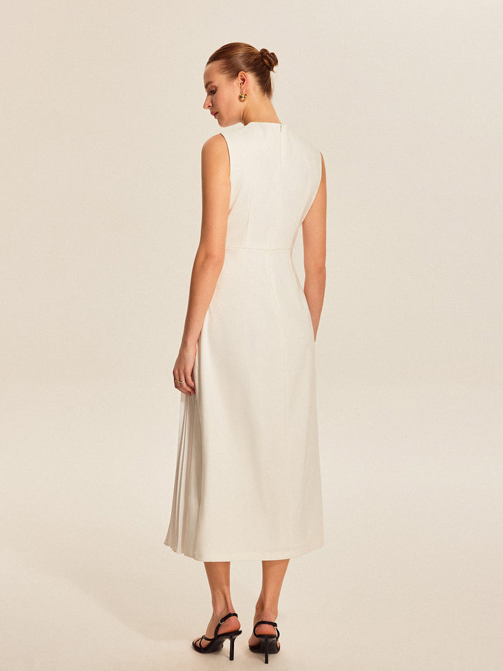 Women's Pleated Satin Sleeveless Party Midi Dress