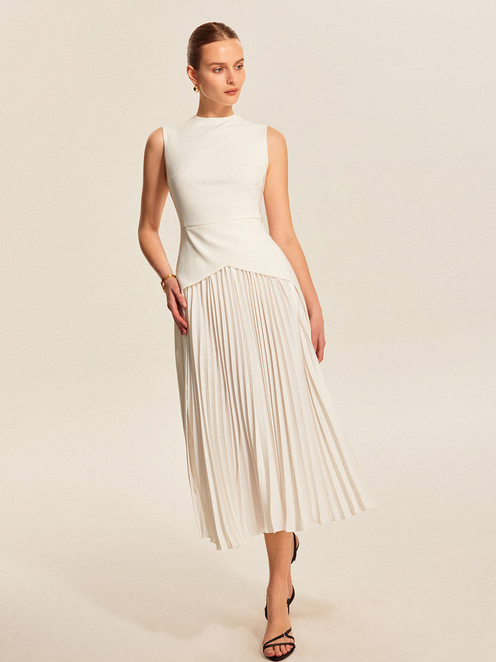 Women's Pleated Satin Sleeveless Party Midi Dress