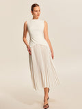 Women's Pleated Satin Sleeveless Party Midi Dress