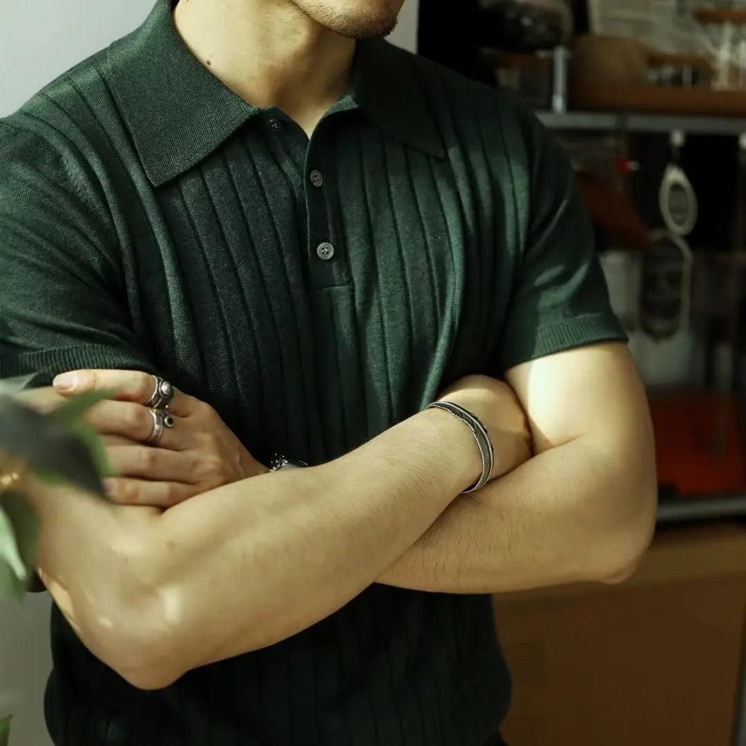 Men's Slim Fit Knit Zip Neck Polo Shirt