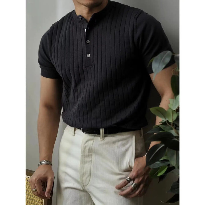 Men's Slim Fit Knit Zip Neck Polo Shirt