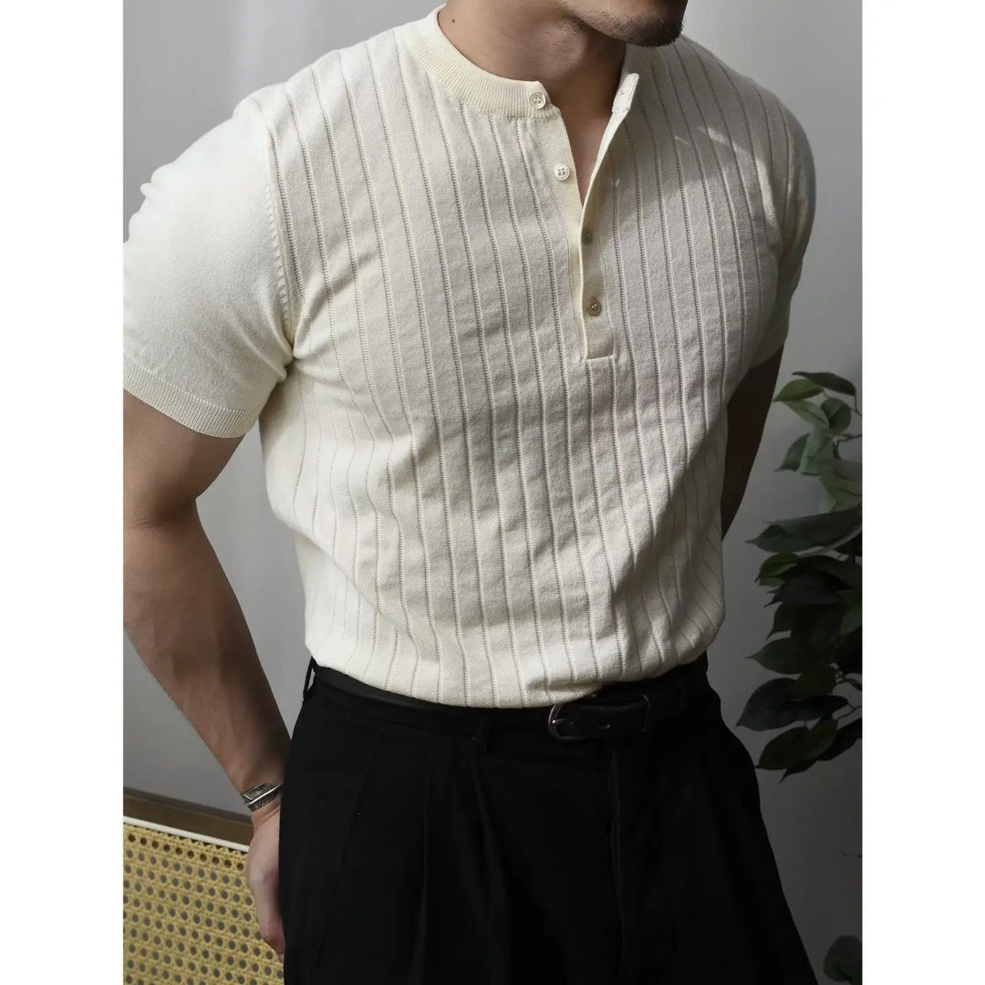 Men's Slim Fit Knit Zip Neck Polo Shirt