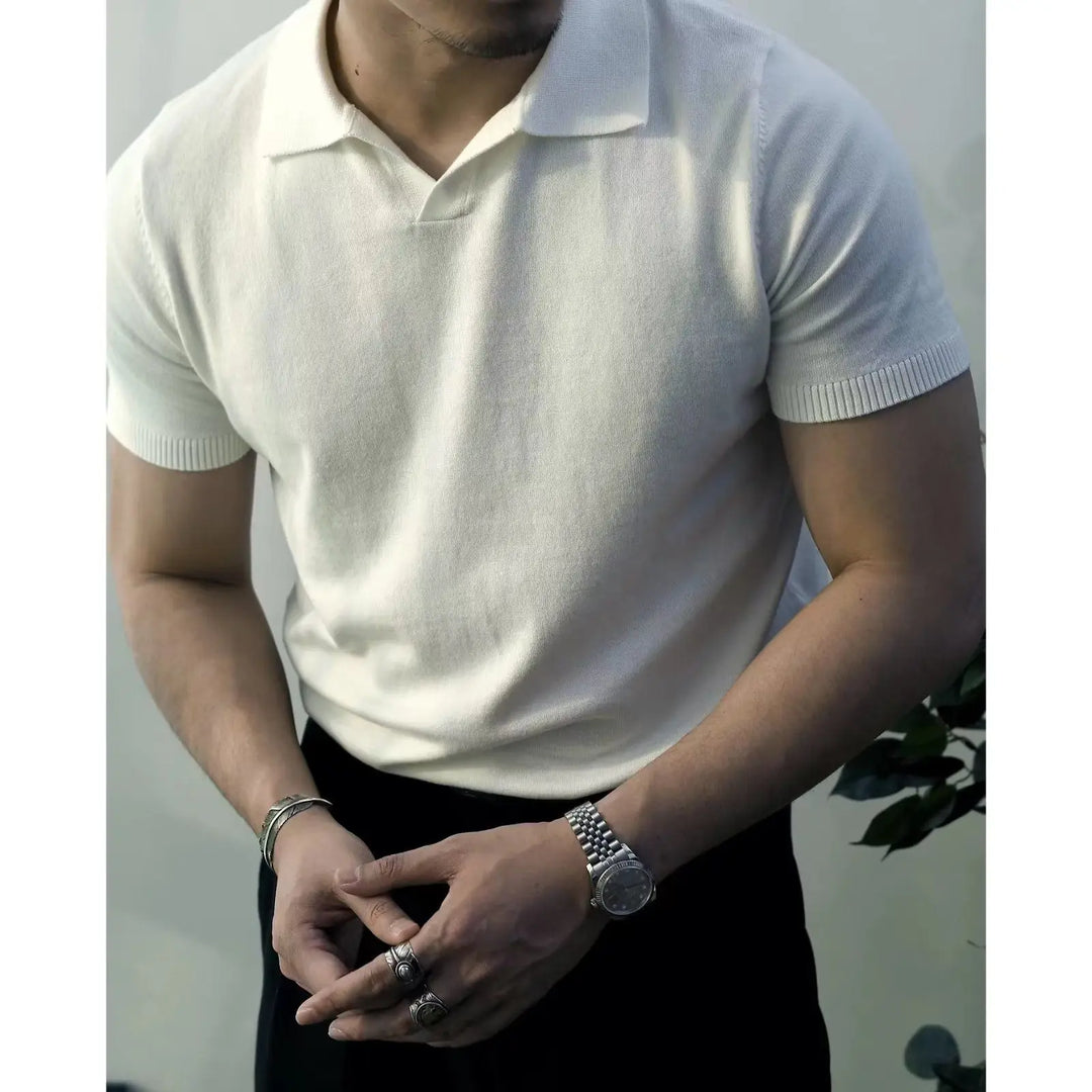 Men's Slim Fit Knit Zip Neck Polo Shirt