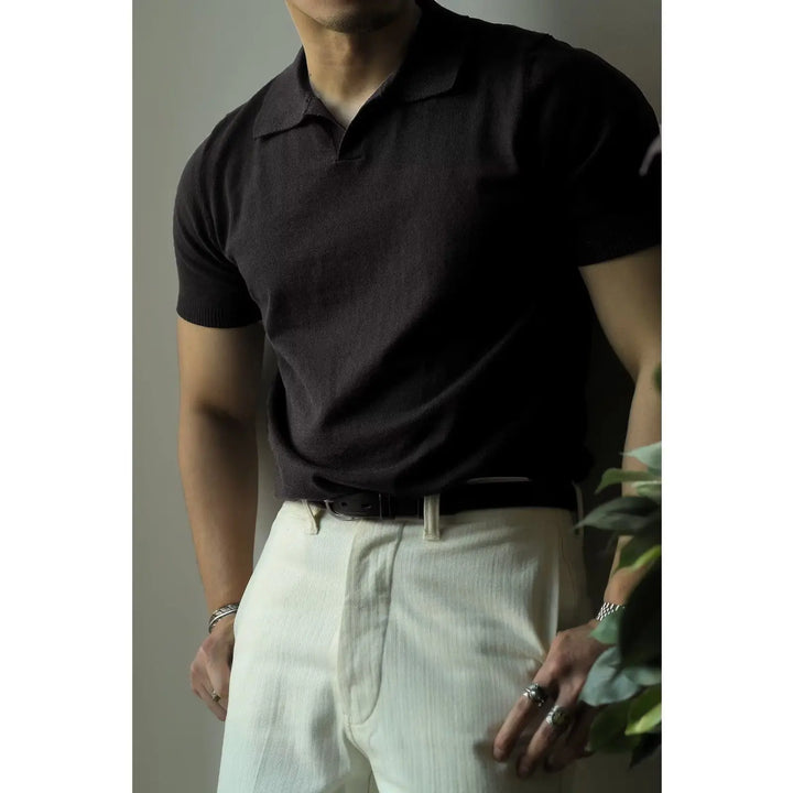 Men's Slim Fit Knit Zip Neck Polo Shirt