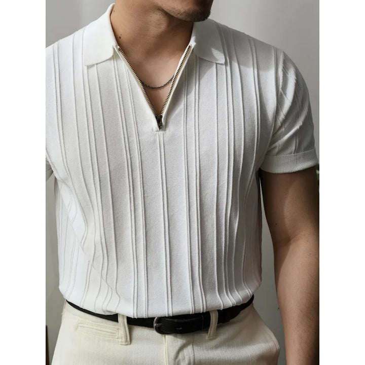 Men's Slim Fit Knit Zip Neck Polo Shirt