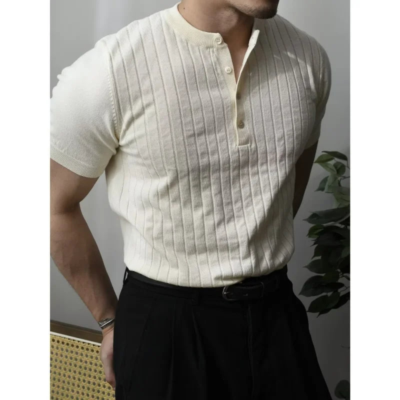 Men's Slim Fit Knit Zip Neck Polo Shirt