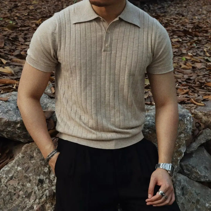 Men's Slim Fit Knit Zip Neck Polo Shirt