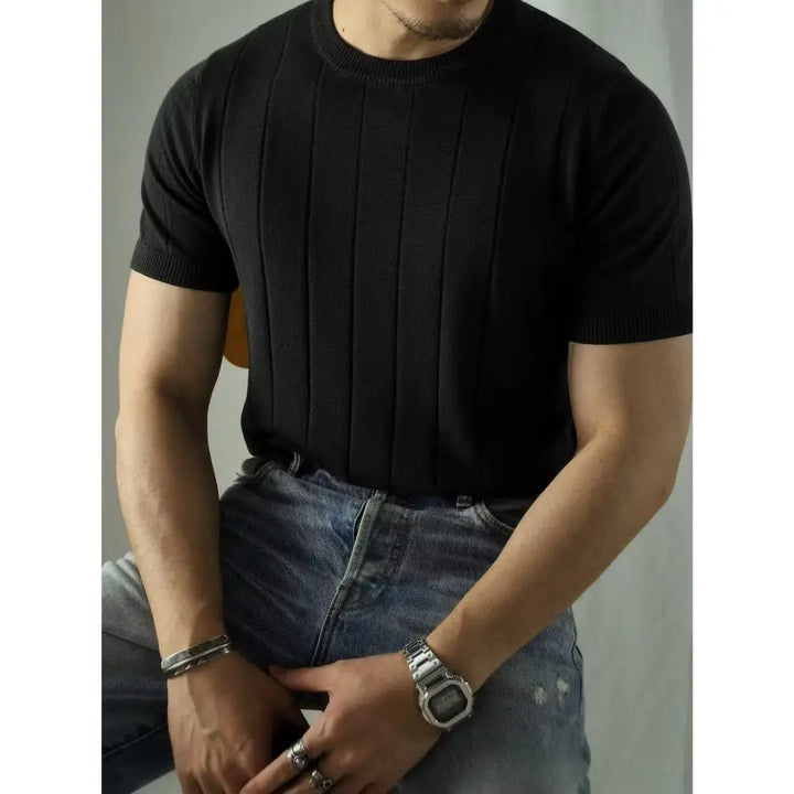 Men's Slim Fit Knit Zip Neck Polo Shirt