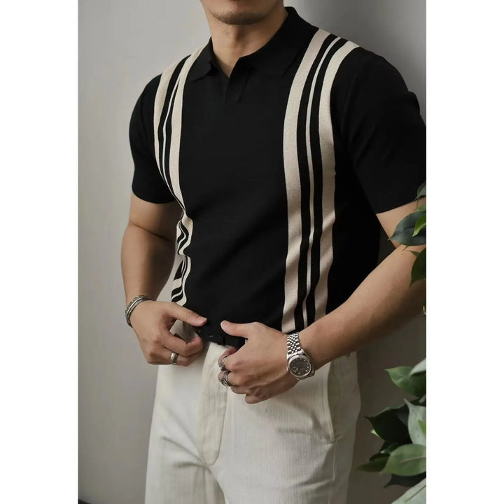 Men's Slim Fit Knit Zip Neck Polo Shirt