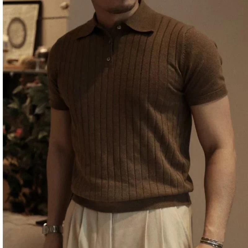 Men's Slim Fit Knit Zip Neck Polo Shirt
