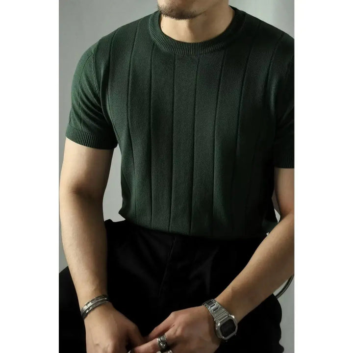 Men's Slim Fit Knit Zip Neck Polo Shirt