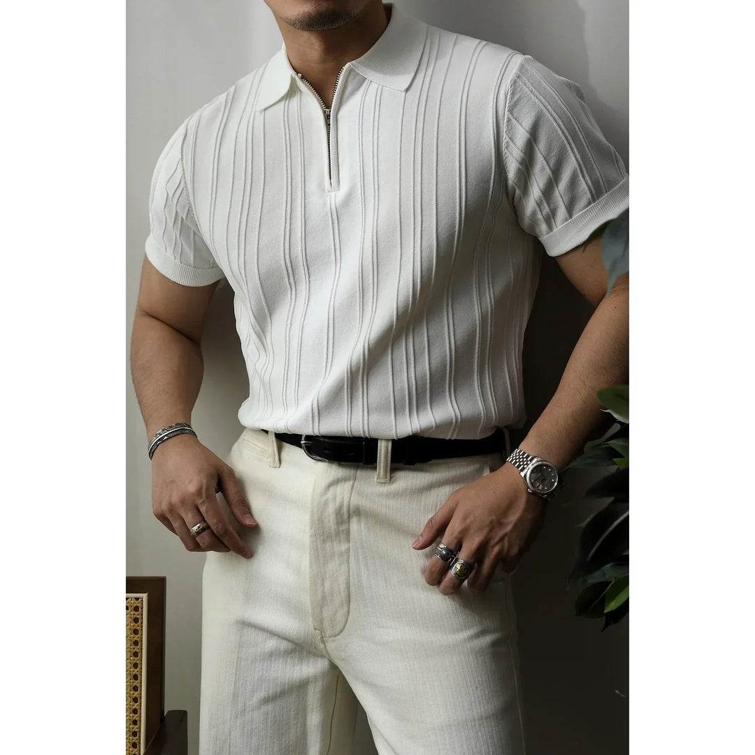 Men's Slim Fit Knit Zip Neck Polo Shirt