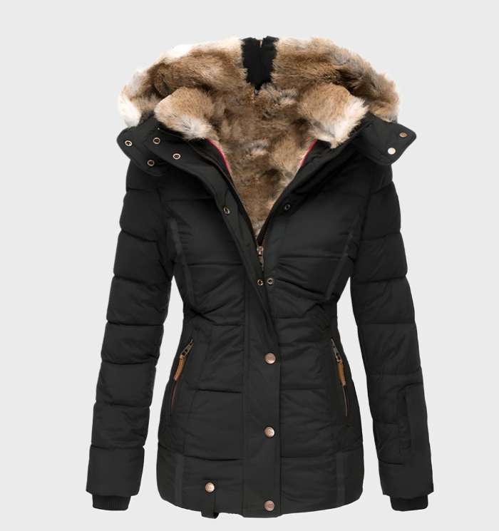 Women's Fleece Padded Fur Hooded Puffer Jacket Coat