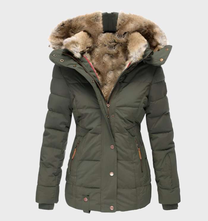 Women's Fleece Padded Fur Hooded Puffer Jacket Coat