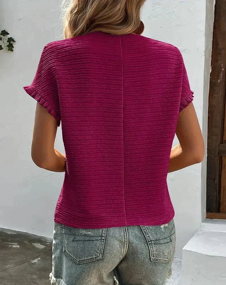 Women's Fine T-Shirt  Linen Blend Crewneck Top