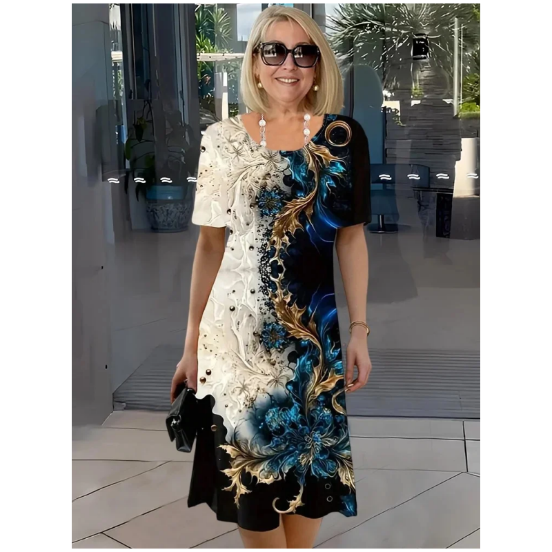 Women’s Linen-Blend Floral A-Line Midi Dress