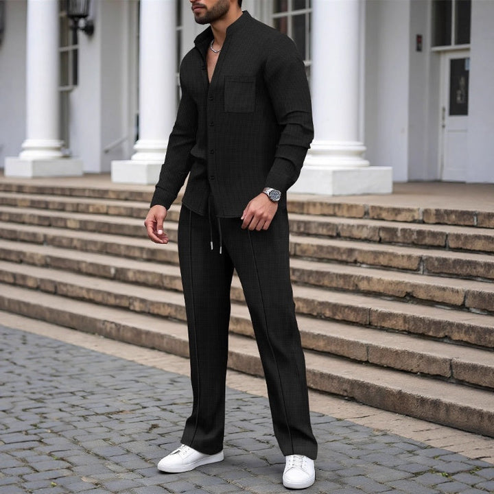 Men's Linen 2 Piece Tracksuit Matching Shirt and Trousers Co Ord Set