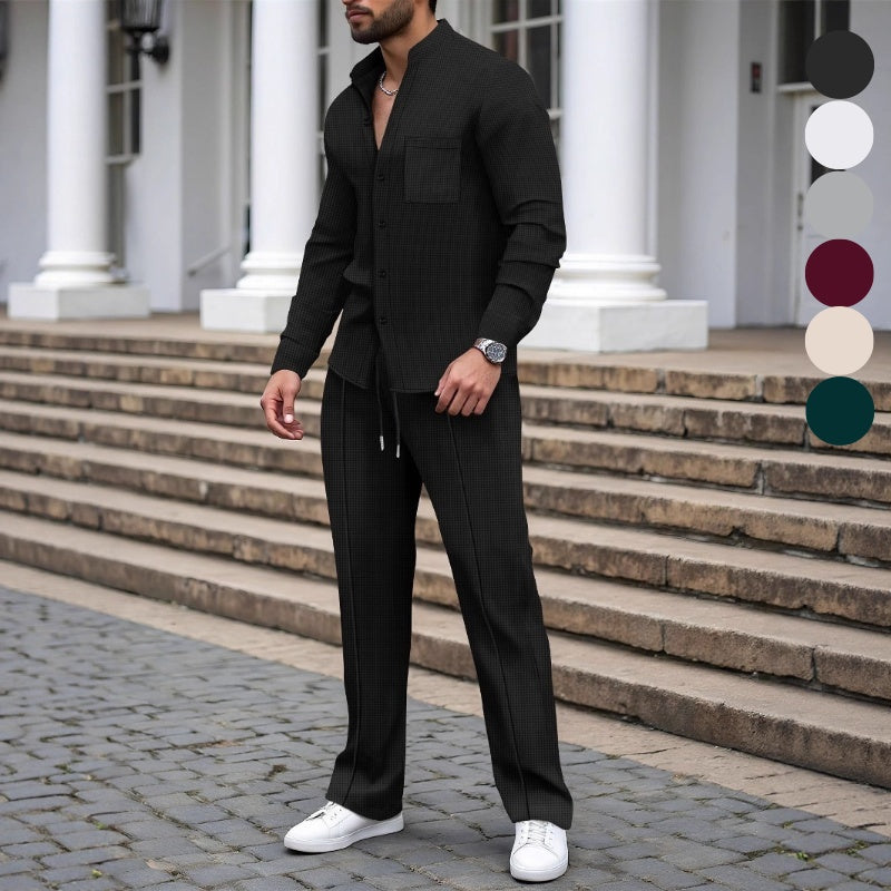 Men's Linen 2 Piece Tracksuit Matching Shirt and Trousers Co Ord Set