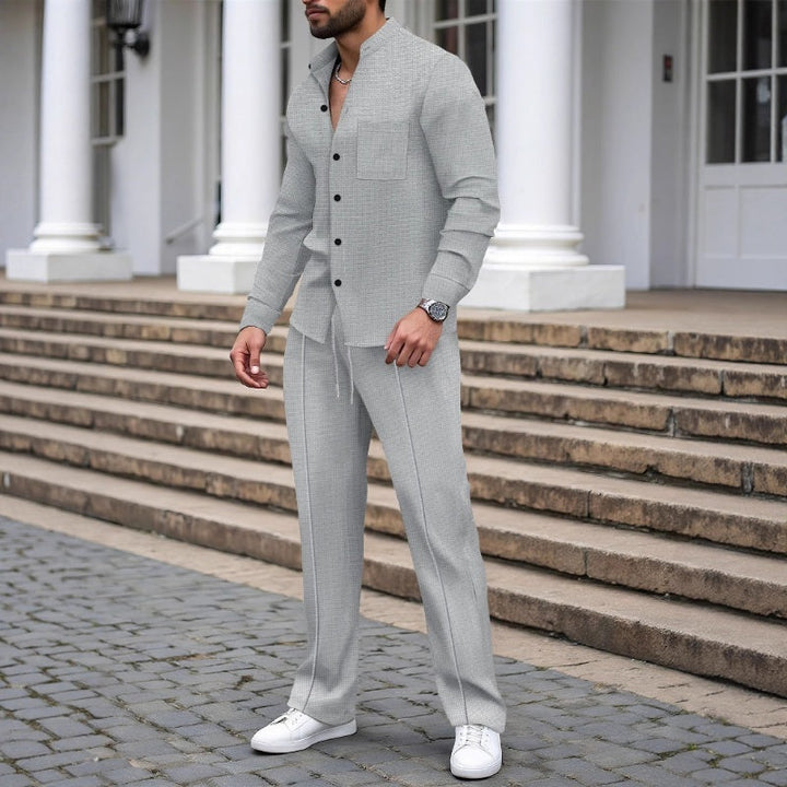 Men's Linen 2 Piece Tracksuit Matching Shirt and Trousers Co Ord Set