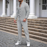 Men's Linen 2 Piece Tracksuit Matching Shirt and Trousers Co Ord Set