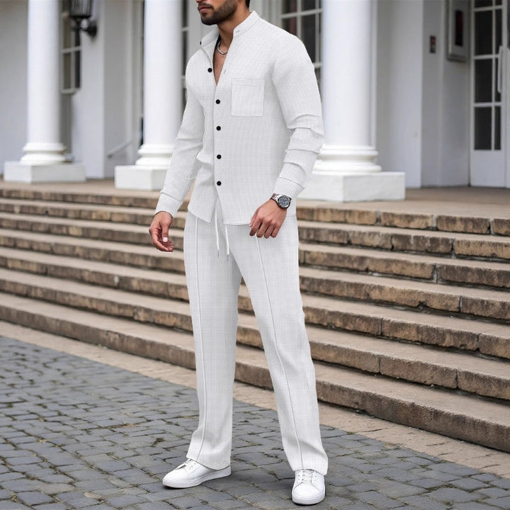 Men's Linen 2 Piece Tracksuit Matching Shirt and Trousers Co Ord Set