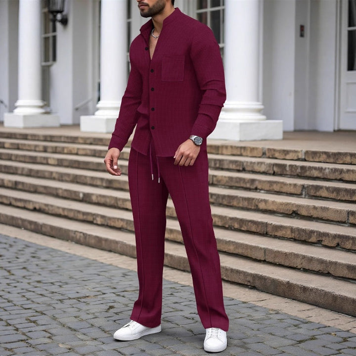Men's Linen 2 Piece Tracksuit Matching Shirt and Trousers Co Ord Set