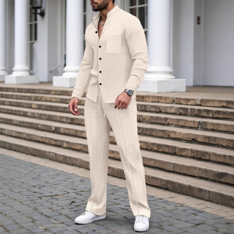 Men's Linen 2 Piece Tracksuit Matching Shirt and Trousers Co Ord Set