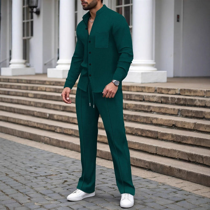 Men's Linen 2 Piece Tracksuit Matching Shirt and Trousers Co Ord Set