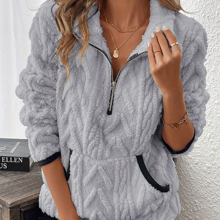 Women's Half-Zip Contrast Trim Cable Knit Pullover