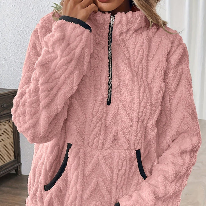 Women's Half-Zip Contrast Trim Cable Knit Pullover