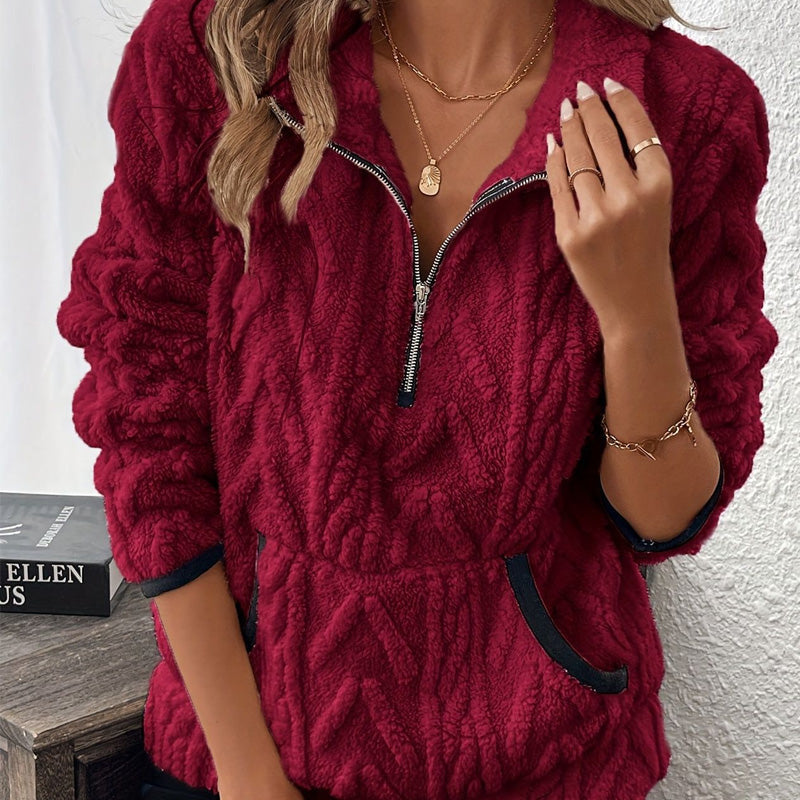 Women's Half-Zip Contrast Trim Cable Knit Pullover