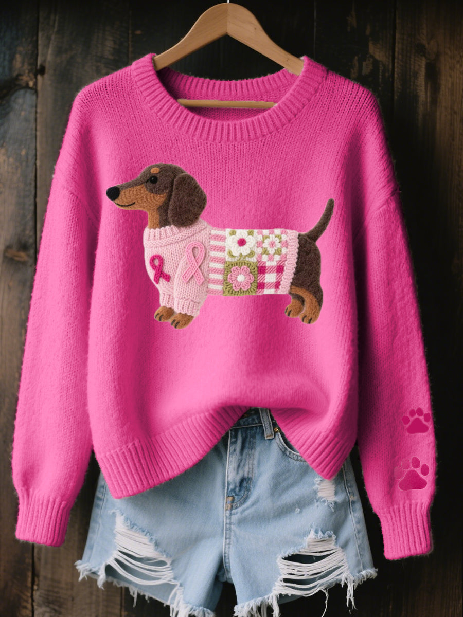 Women's Wool Dog-Knit Crew-Neck Sweater