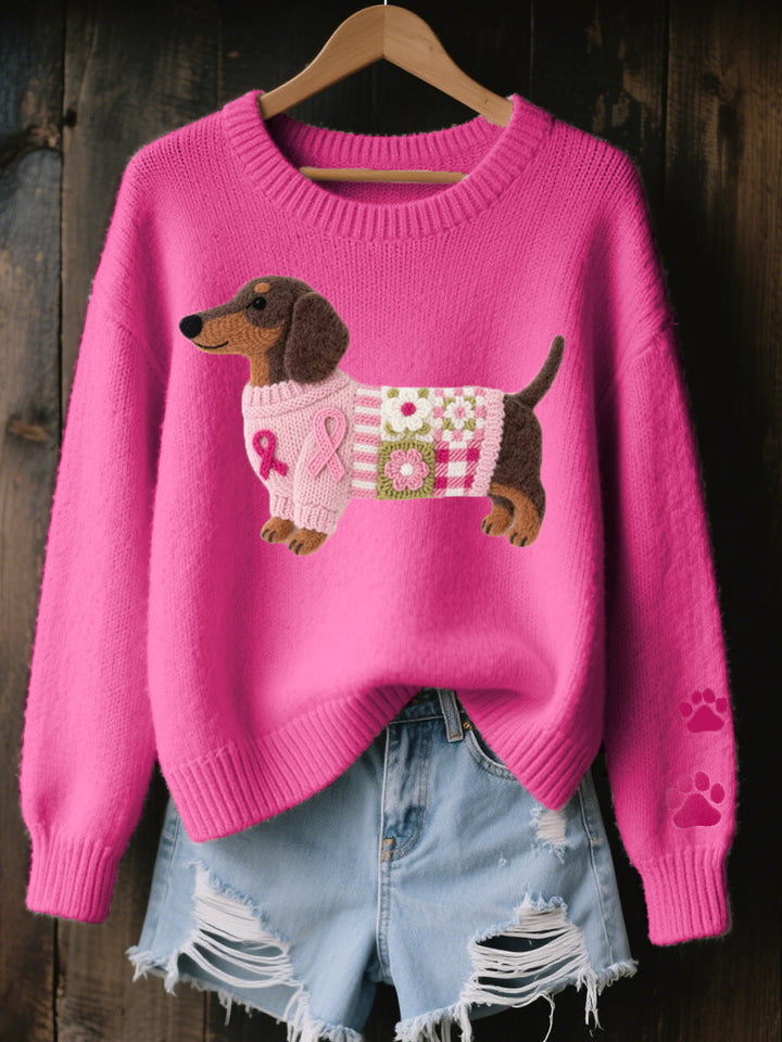 Women's Wool Dog-Knit Crew-Neck Sweater