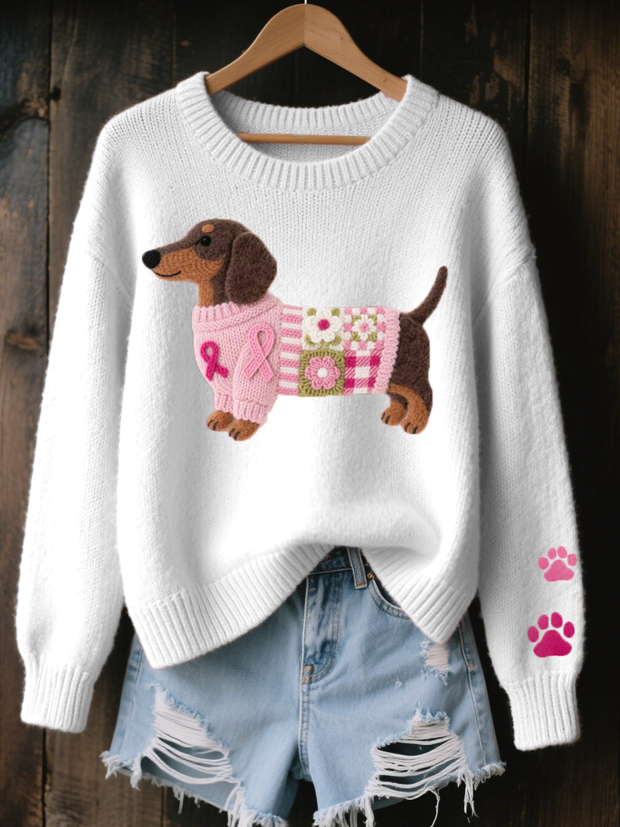 Women's Wool Dog-Knit Crew-Neck Sweater