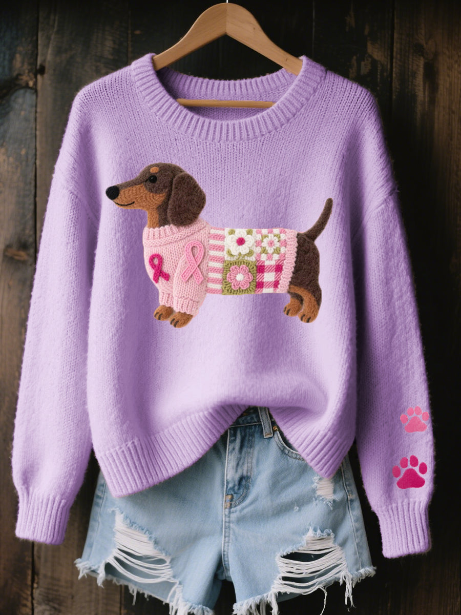 Women's Wool Dog-Knit Crew-Neck Sweater