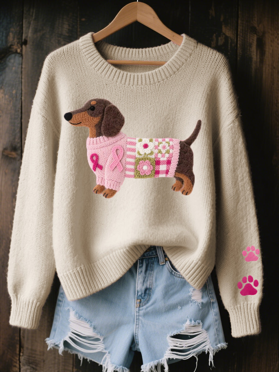 Women's Wool Dog-Knit Crew-Neck Sweater