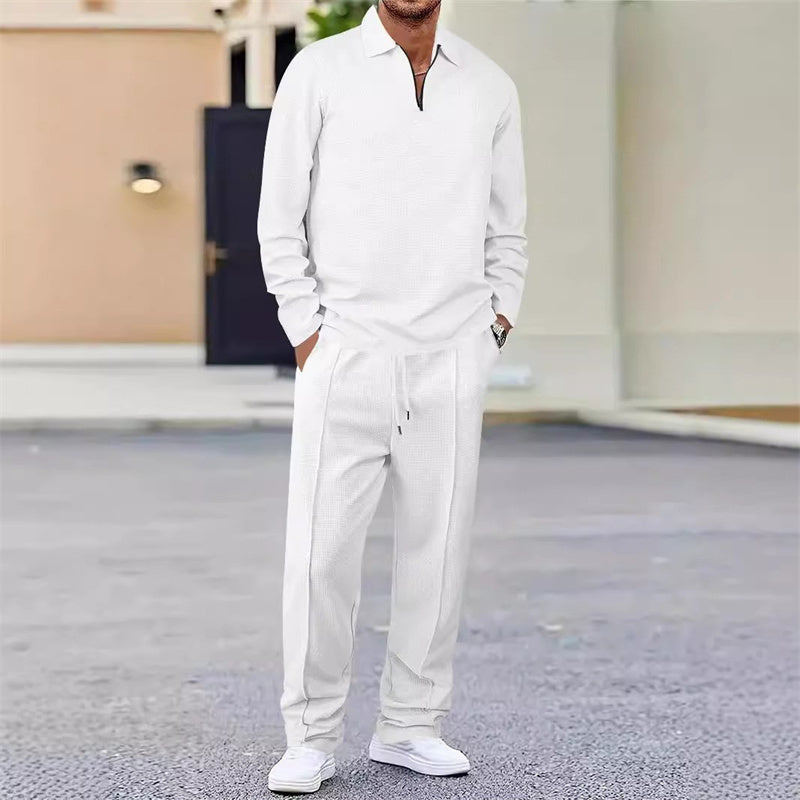 Men's Knit Quarter Zip Polo and Trousers Lounge Set
