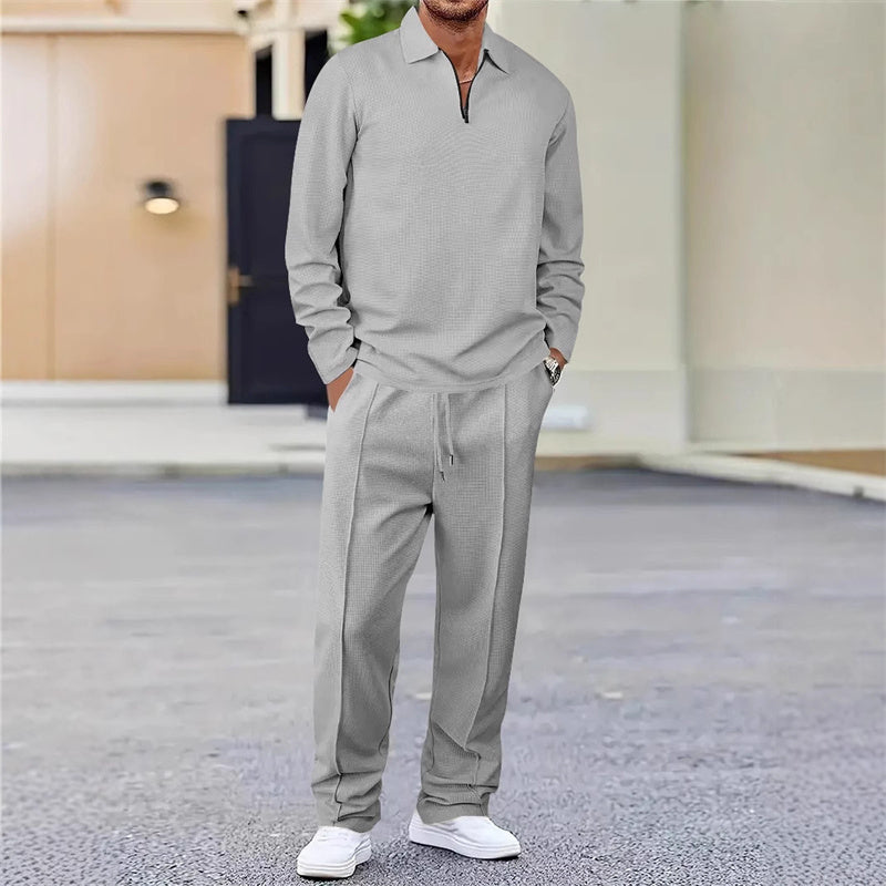 Men's Knit Quarter Zip Polo and Trousers Lounge Set