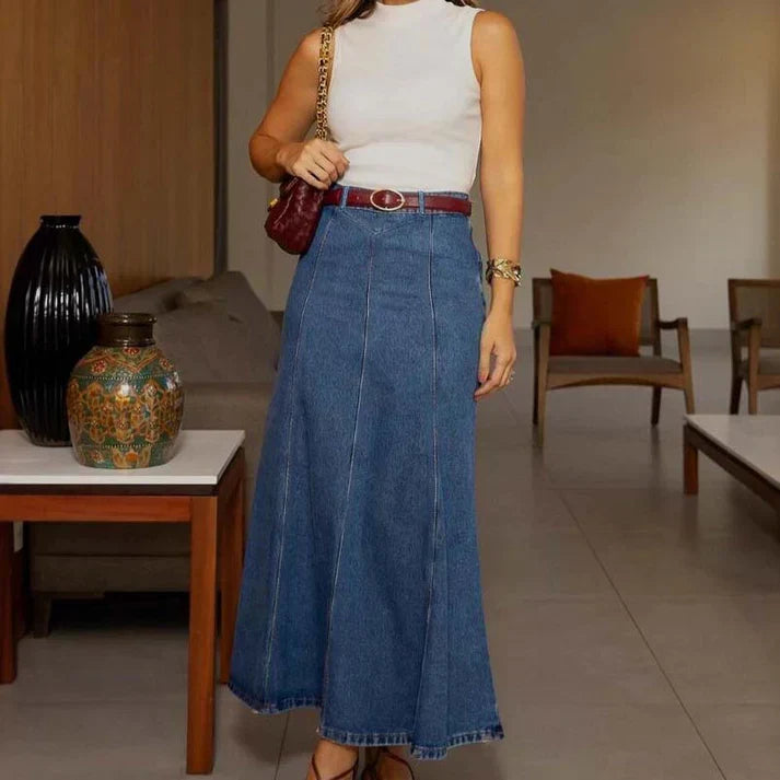 Women’s High-Waisted A-Line Denim Maxi Skirt
