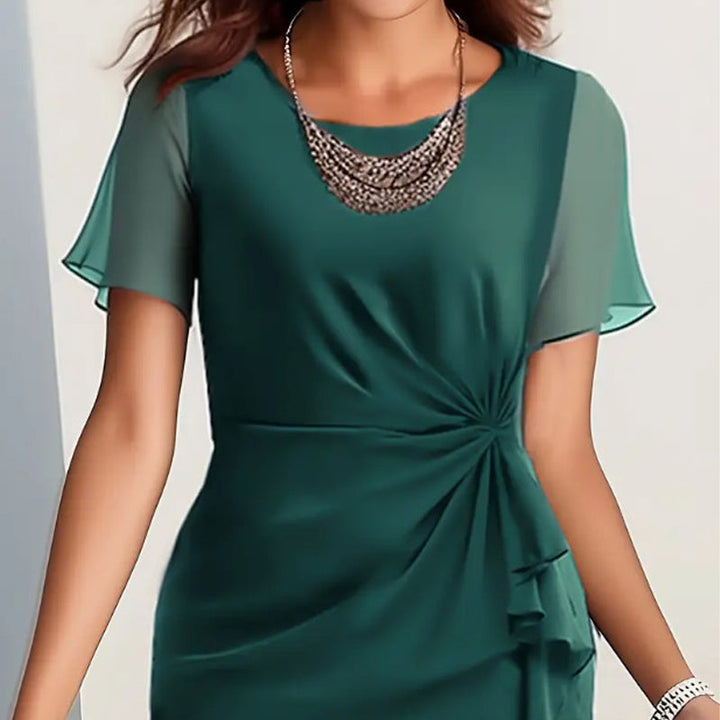 Women's Chiffon Gathered Flutter Sleeve Midi Dress