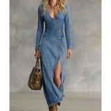 Women's Denim Long Sleeve Maxi Dress