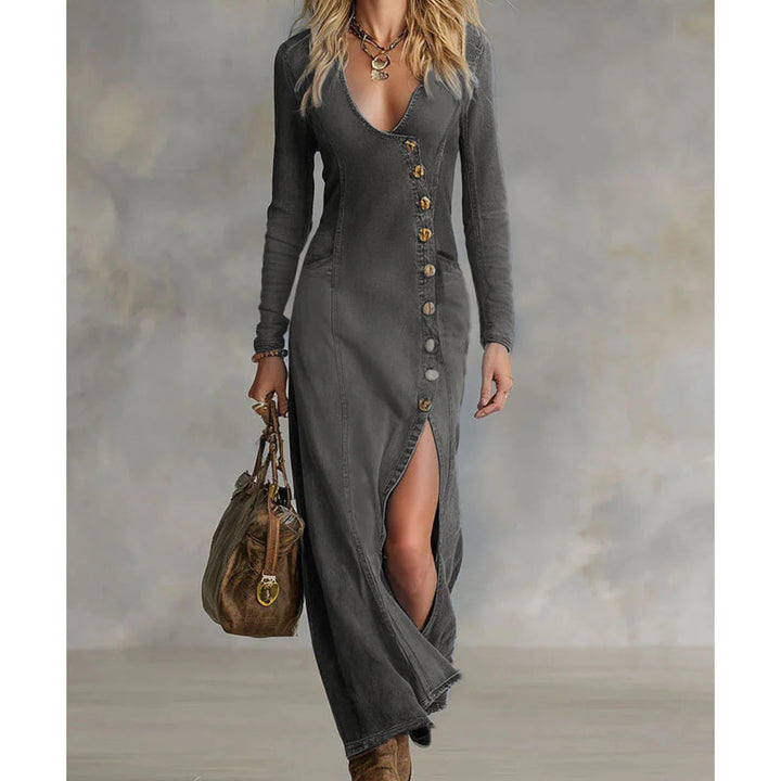 Women's Denim Long Sleeve Maxi Dress